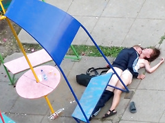Crazy homeless couple has public sex in a park