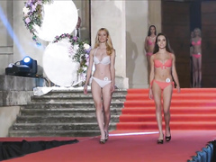 Beautiful young models get out on the catwalk in sexy bikinis
