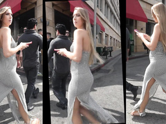 Strong wind plays with a Turkish girl's revealing dress