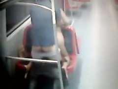 Lustful lovers caught copulating in the subway car