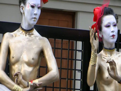 Body painted Japanese girls in outdoor art