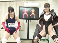 Weird Japanese fetish clip with women in spandex