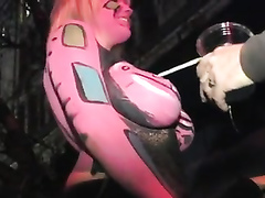 Body painting closeup footage of a busty amateur babe