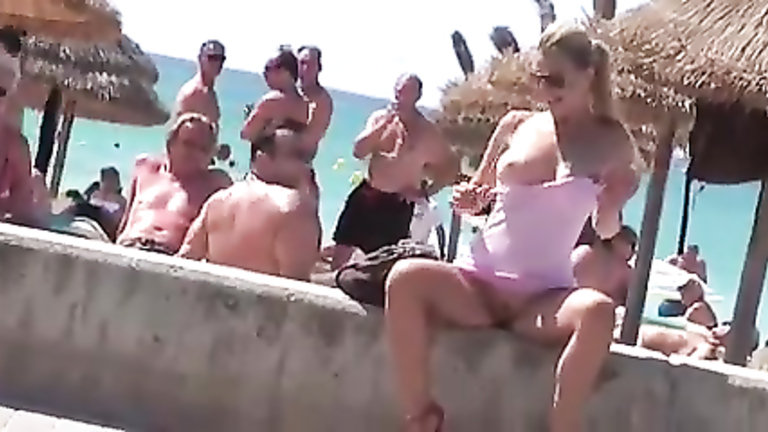 Incredible blonde bombshell flashing and sucking cock in public