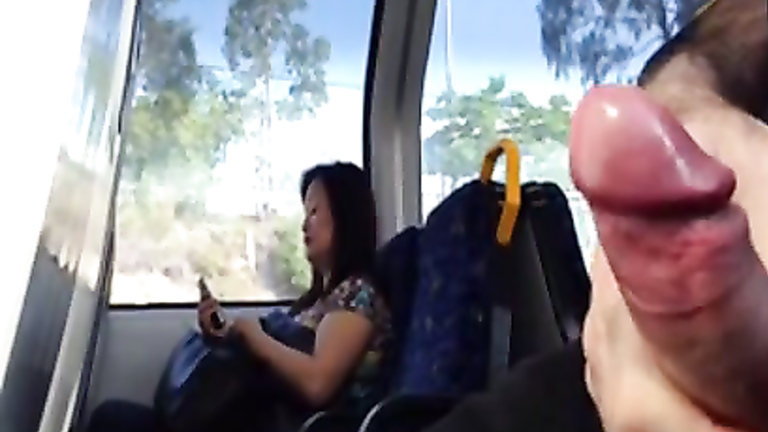 Jerking off on the train across from an Asian woman