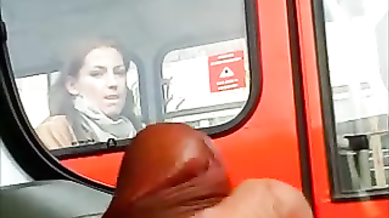 Russian girl on the bus stares at him masturbating lustily