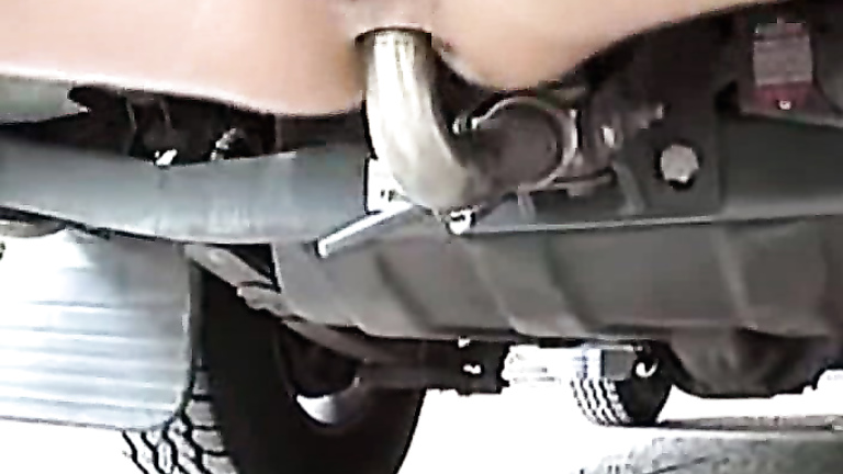 Kinky woman rides a trailer hitch with her anus