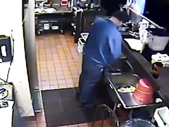 Nasty employee takes a pee into the sink