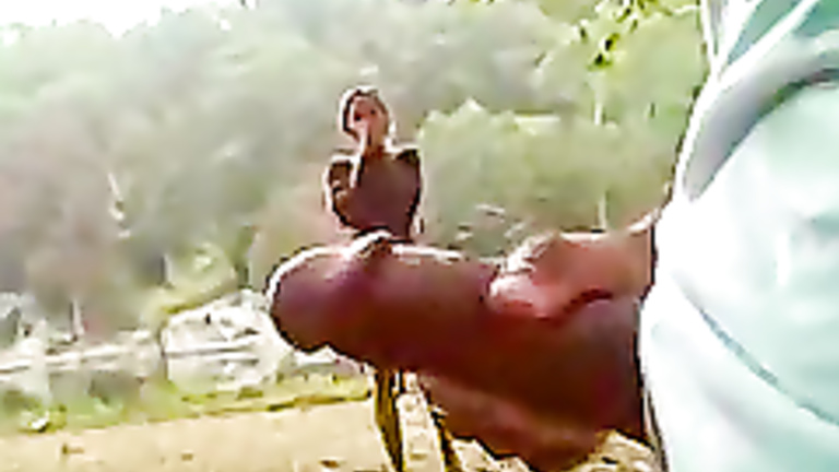 Masturbating hard cock on the public running trail