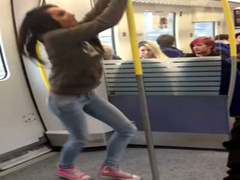 Wild teen girl pees on the train platform
