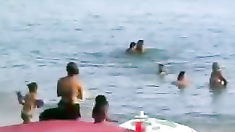 Horny French couple has sex in the water