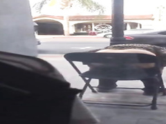 Granny pisses on a chair in public