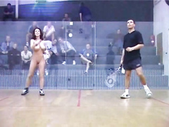 Strip racquetball with a babe that loves the attention